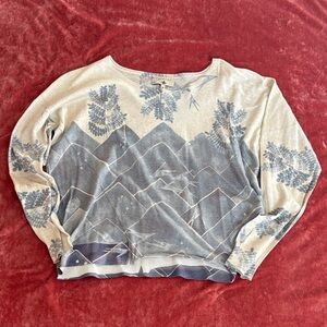 Cotelac Beige and Blue Mountain Graphic Sweatshirt